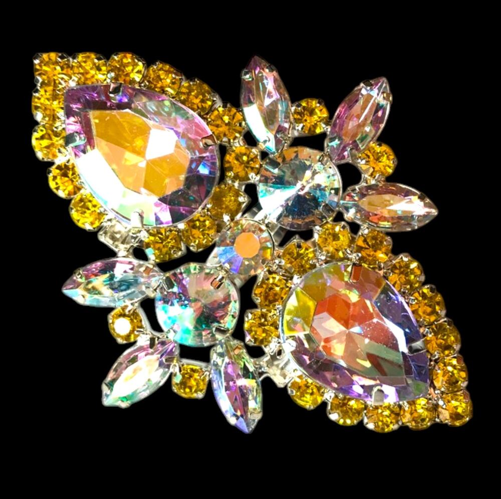 Massive bling bling costume jewelry rhinestone ring - clear and yellow AB